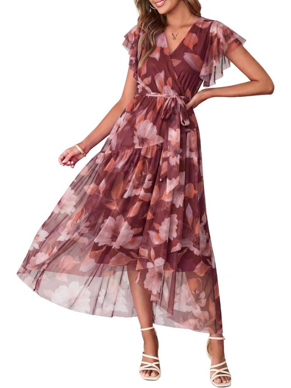 Floral Boho Maxi Dress with Belt | Flowy Beach Wedding Guest Outfit